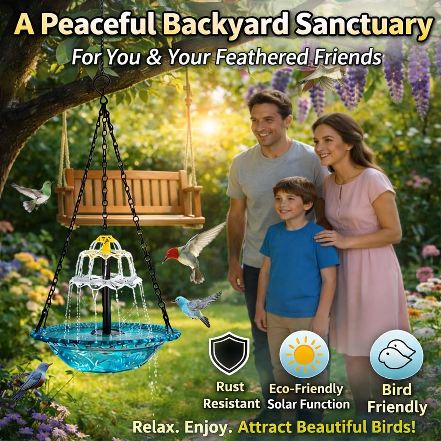 Solar Cascade Hanging BirdBath Fountain