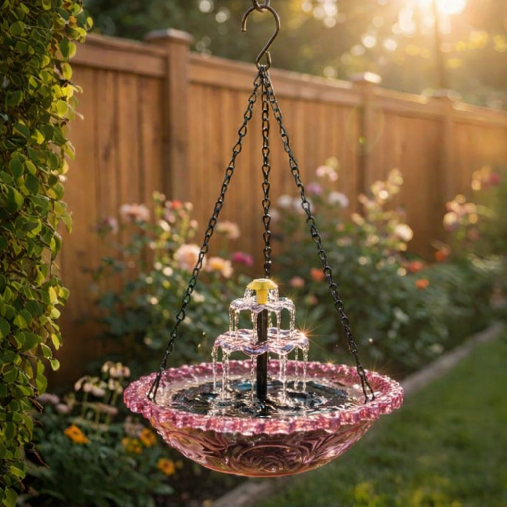 Solar Cascade Hanging BirdBath Fountain