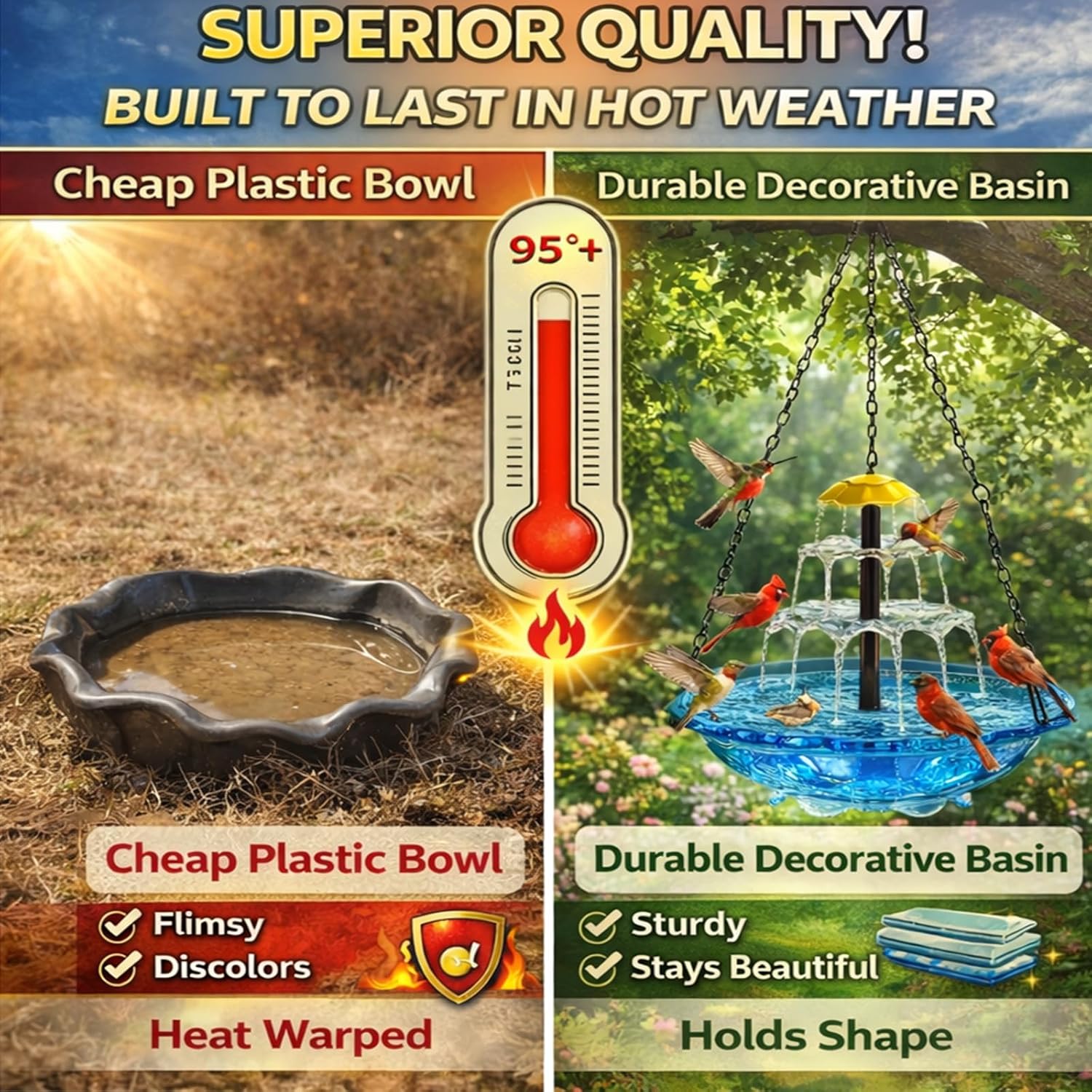 Solar Cascade Hanging BirdBath Fountain