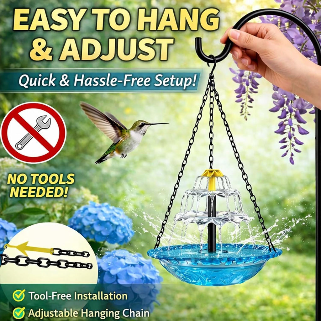 Solar Cascade Hanging BirdBath Fountain