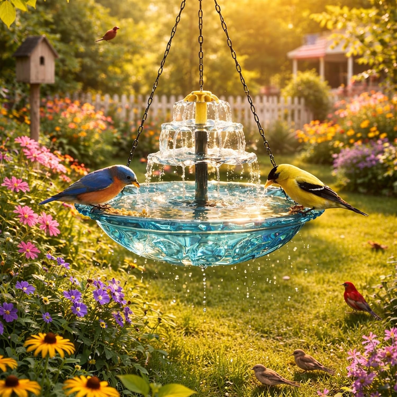Solar Cascade Hanging BirdBath Fountain