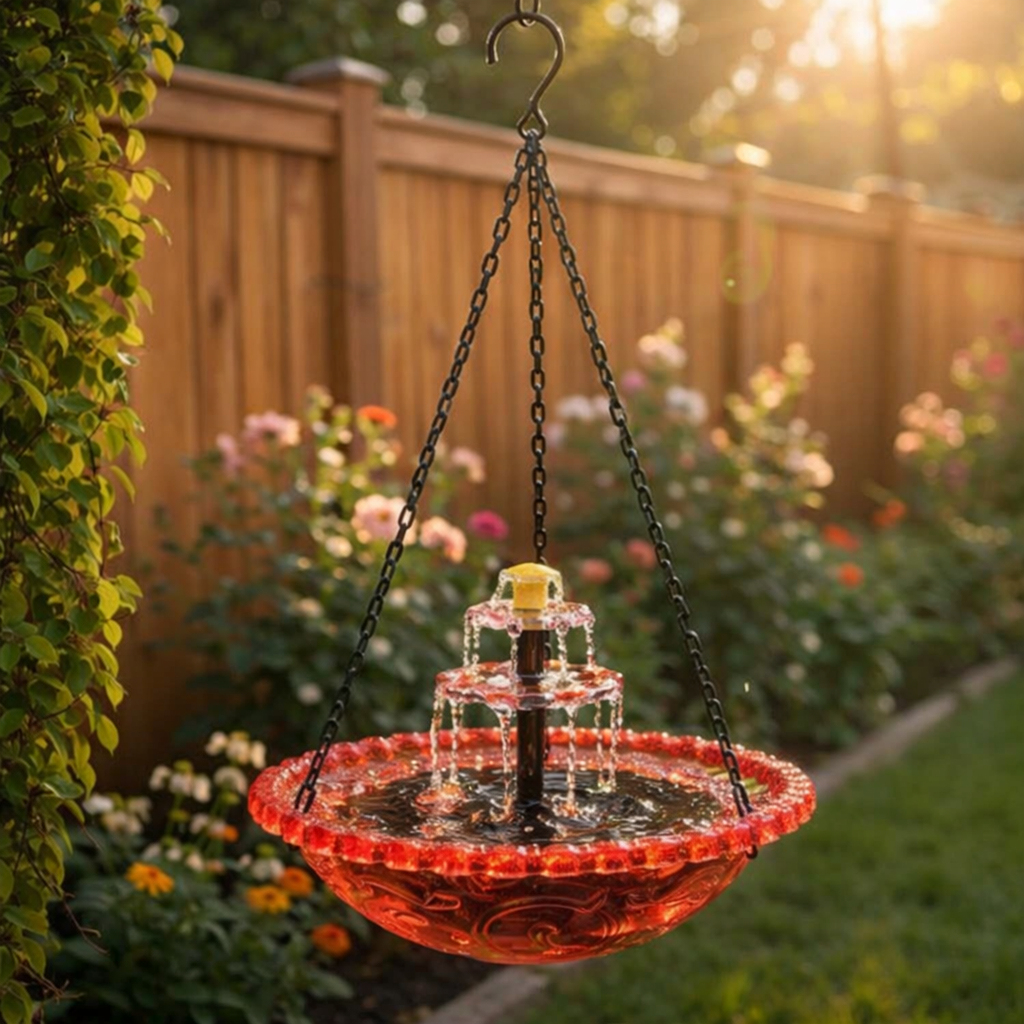 Solar Cascade Hanging BirdBath Fountain